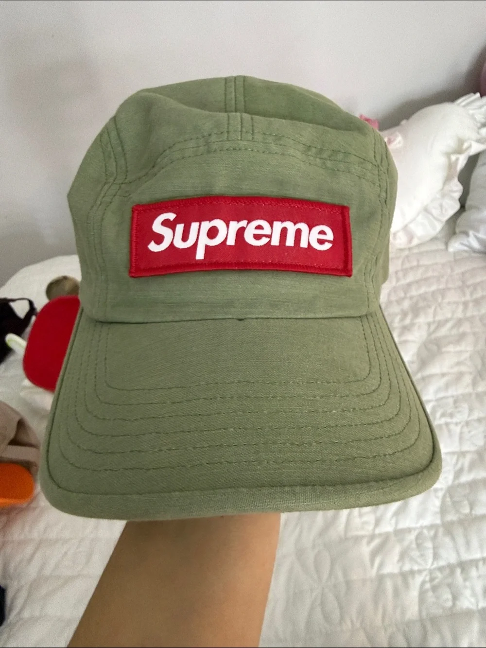 Supreme Kids Olive Cap with Red Logo Patch
